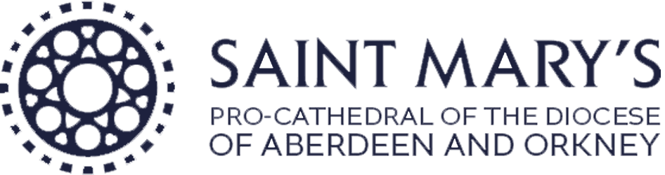 Logo for Saint Mary's Pro-Cathedral, Diocese of Aberdeen and Orkney, with a circular decorative emblem and accompanying text.