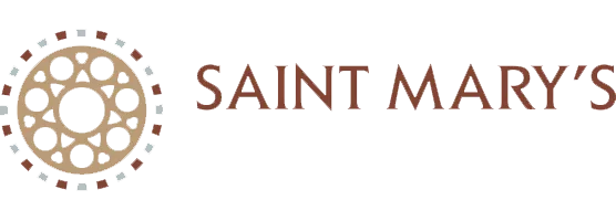 Saint Mary's logo: a circular beige emblem with gear-like patterns on the left and 'SAINT MARY'S' in brown on the right.